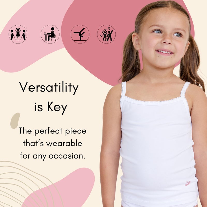 Feathers Girls Solid White Tagless Cami Super Soft Undershirts (3/Pack) 10 yrs, White - Image 4
